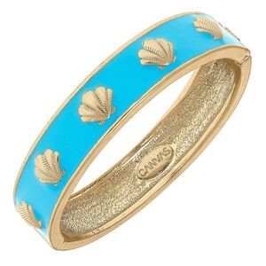 Bella CANVAS Andrina Seashell Enamel Hinge Bangle in Blue with Dust Bag
